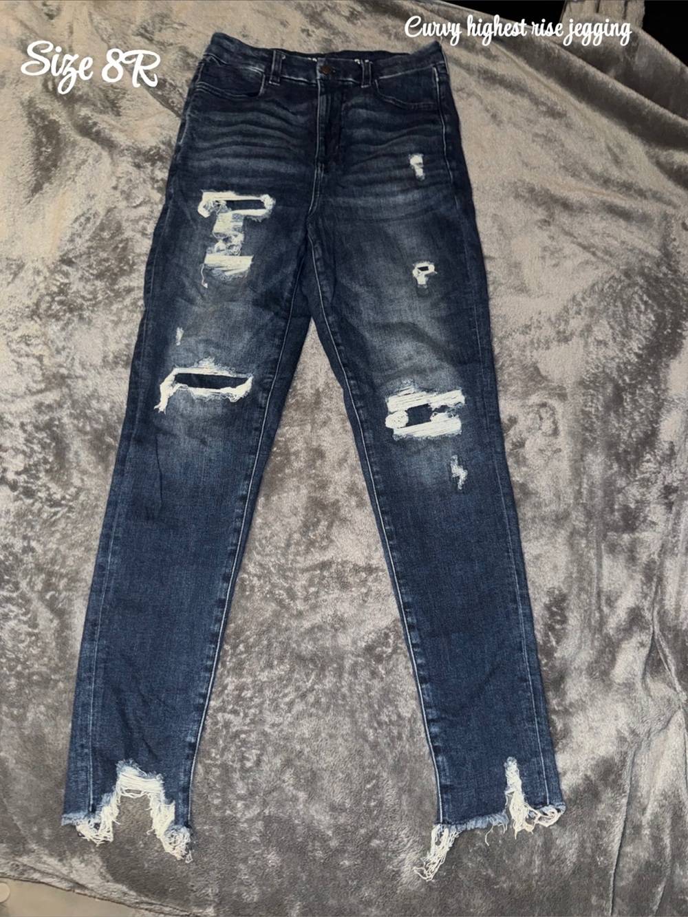 American Eagle Outfitters Dark Blue Distressed Curvy Jeggings